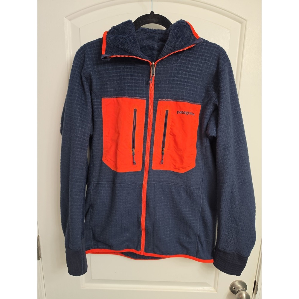 PATAGONIA R3 Polartec Fleece Hoody Jacket Orange Blue SZ Medium